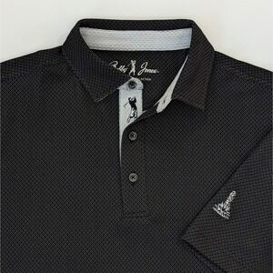Bobby Jones Polo Men's SMALL Black Micro Geo Print Golf Shirt Prairie Dunes EUC